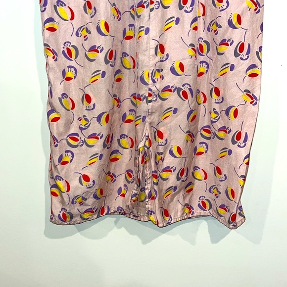 COREY LYNN CALTER Silk Cotton Midi V-Neck Dress Floral Short Sleeve Pockets - Picture 8 of 9